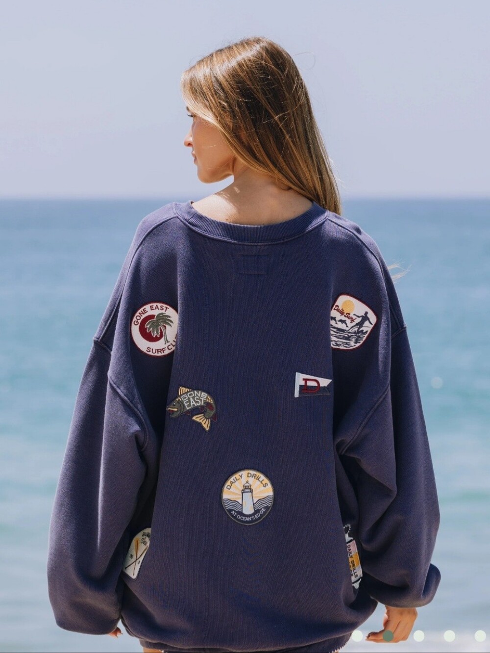 Daily Drills Heavyweight Oversized Out East Crew- Sunbleached NAVY M/L Nwt